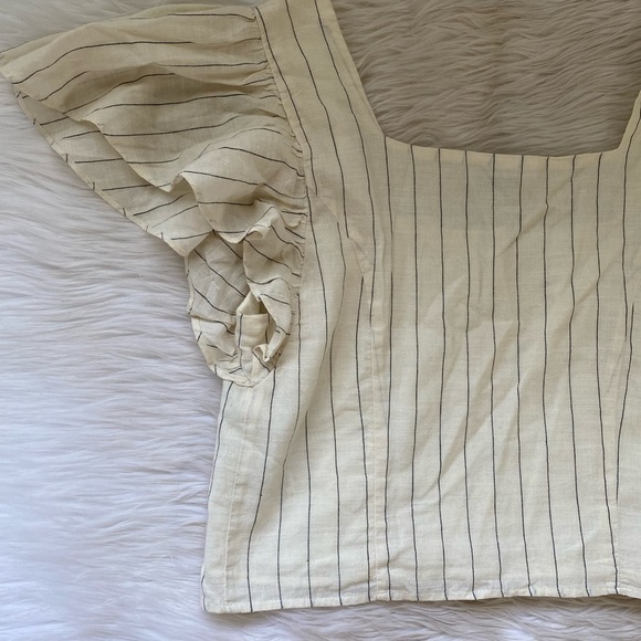 Zara Cream Pin Stripe Ruffle Button Front Crop Top Shirt - Picture 8 of 10